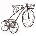 Airfind Tricycle Plant Stand Flower Pot Cart Holder with 3 Hollowed Baskets, Basket 11 LBS Capacity, Metal Frame, 33 x 10 x 20 Footprint, Bronze