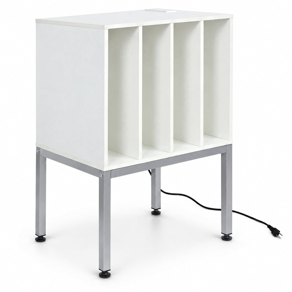 Airfind Turntable Record Player Stand with Power Outlets, 88 lbs Capacity, Engineered Wood Metal MDF Frame, 20 x 16 x 32 Footprint, White