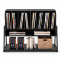 Airfind Turntable Stand with Charging Station and Vinyl Storage Shelves, 44 lbs Capacity, Engineered Wood MDF Metal Frame, Black