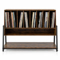 Airfind Turntable Stand with Charging Station and Vinyl Storage Shelves, 44 lbs Capacity, Engineered Wood MDF Metal Frame, Brown