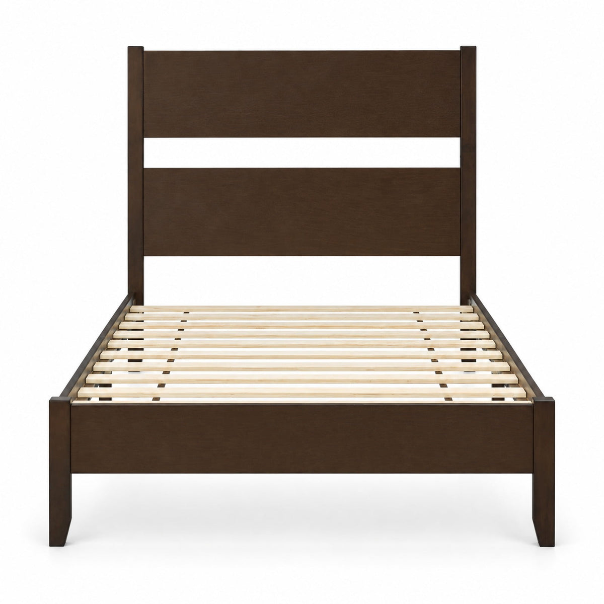 Airfind Twin Bed Frame with Headboard with Solid Wood Legs 12 Slats-Rustic Brown, 550 lbs Capacity, Rubber Wood Engineered Wood LVL Frame, Wood
