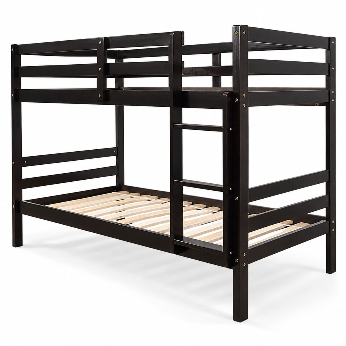 Airfind Twin Bunk Bed Children Wooden Bunk Beds Solid Hardwood, 78 x 42.5 x 60 (L x W x H) (Twin size) Suitable Footprint, Brown