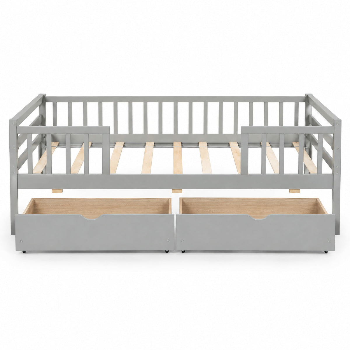 Airfind Twin Daybed with Fence and 2 Drawers Kids Bed for Boys Girls, 200 lbs Capacity, Pine Wood MDF Engineered Wood Plywood Frame, Gray