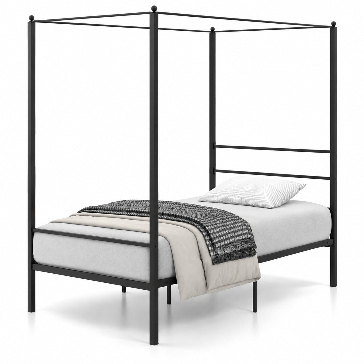 Airfind Twin/Full/Queen Size Metal Canopy Bed Frame with Slat Support, 660 lbs Capacity, Metal Clearance Between Bed and Floor: 12.5 Frame, Black