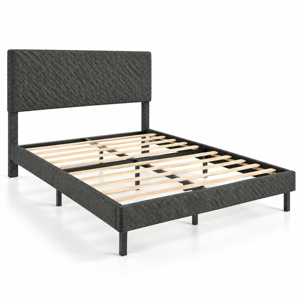 Airfind Twin/Full/Queen Size Velvet Bed Frame Upholstered Platform Bed with Chevron Headboard Gray, 500 lbs Capacity, Velvet Frame, Gray