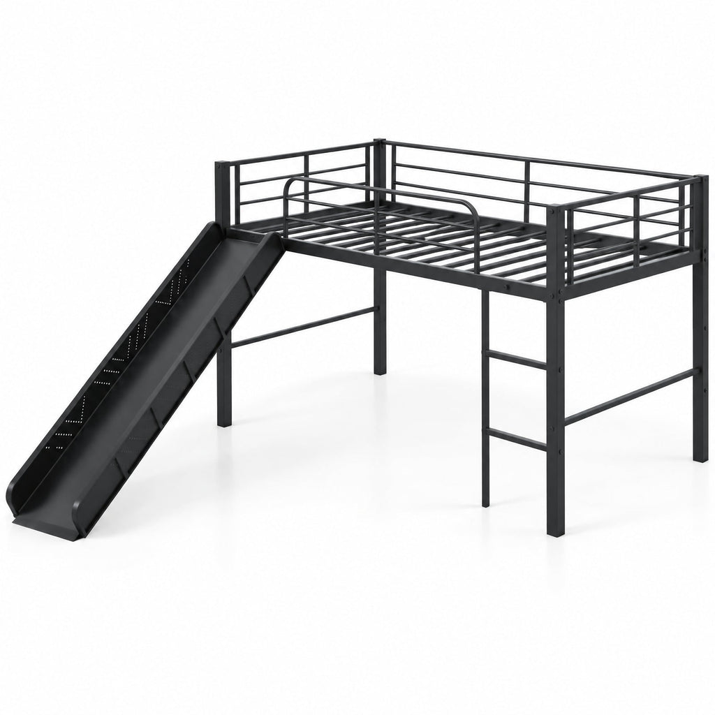 Airfind Twin Metal Loft Bed with Slide Safety Guardrails and Built-in Ladder, 330 lbs Capacity, Steel Frame, 78 x 98 x 43 Footprint, Black