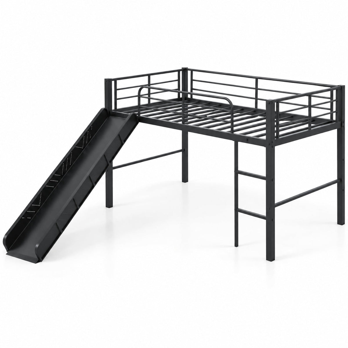 Airfind Twin Metal Loft Bed with Slide Safety Guardrails and Built-in Ladder, 330 lbs Capacity, Steel Frame, 78 x 98 x 43 Footprint, Black