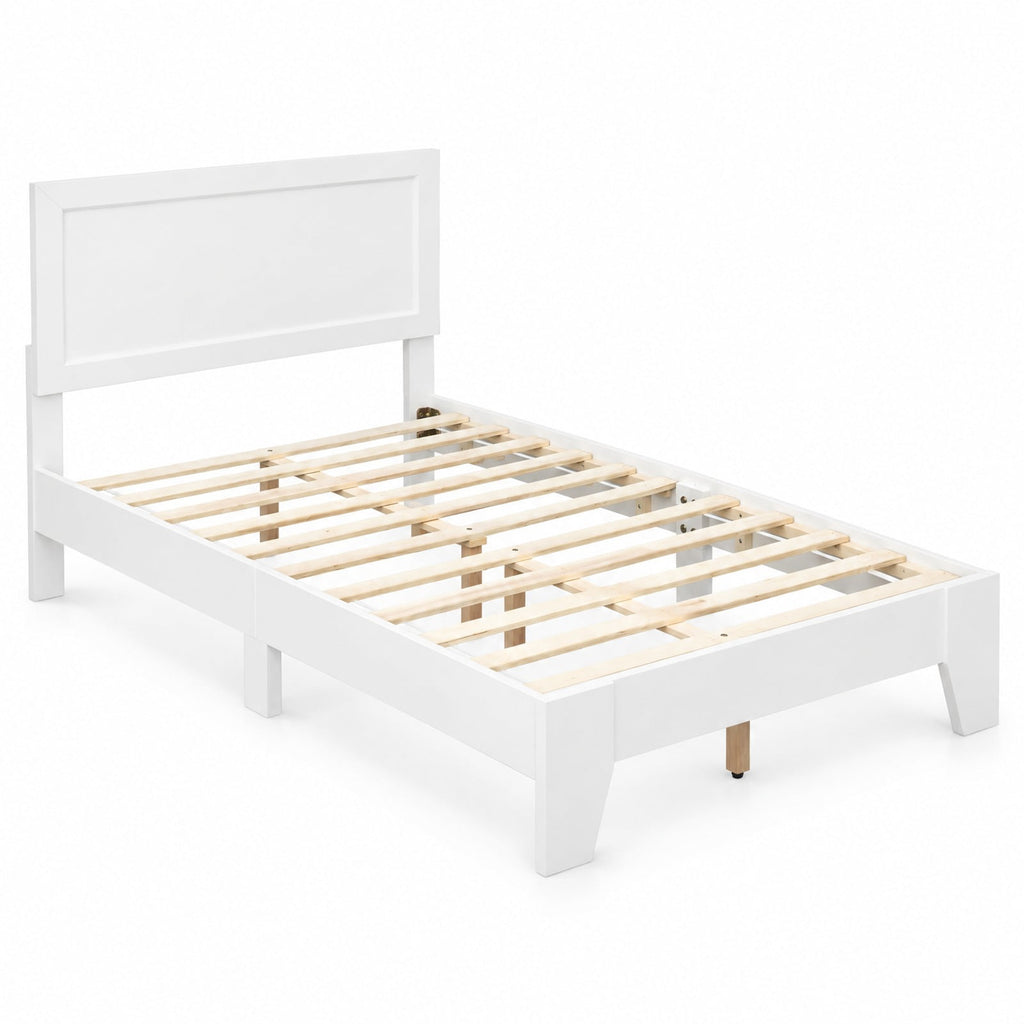 Airfind Twin Size Bed Frame with Headboard for Small Room No Box Spring Needed, 500 lbs Capacity, Engineered Wood Frame, White