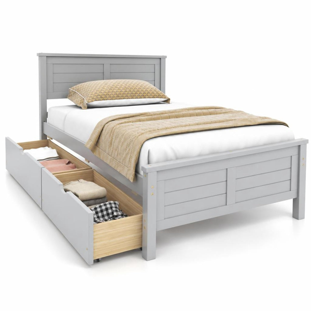 Airfind Twin Size Bed Frame with Storage Drawers, 350 lbs Capacity, Pine Wood Plywood MDF Engineered Wood Frame, Gray