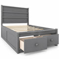 Airfind Twin Size Bed Frame with Storage Drawers and Headboard, 350 lbs Capacity, Solid Wood Plywood Engineered Wood MDF Frame, Gray