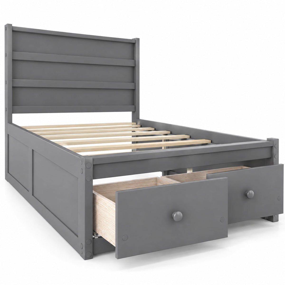 Airfind Twin Size Bed Frame with Storage Drawers and Headboard, 350 lbs Capacity, Solid Wood Plywood Engineered Wood MDF Frame, Gray