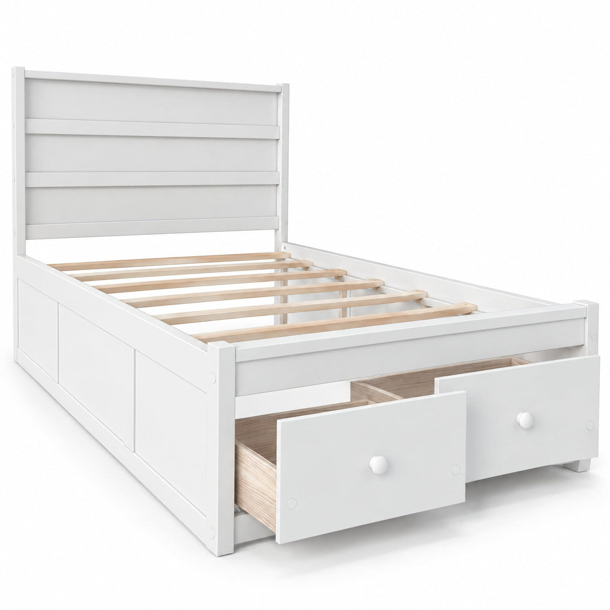 Airfind Twin Size Bed Frame with Storage Drawers and Headboard, 350 lbs Capacity, Solid Wood Plywood Engineered Wood MDF Frame, White