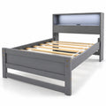 Airfind Twin Size Bed Frame with Storage Headboard and Charging Station, 200 lbs Capacity, Plywood Pine Wood MDF Engineered Wood Frame, Gray