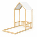 Airfind Twin Size House Bed with House Shape Roof and Semi-Fence, Pine Wood Engineered Wood Frame, 78 x 45.5 x 80.5 Footprint, Natural