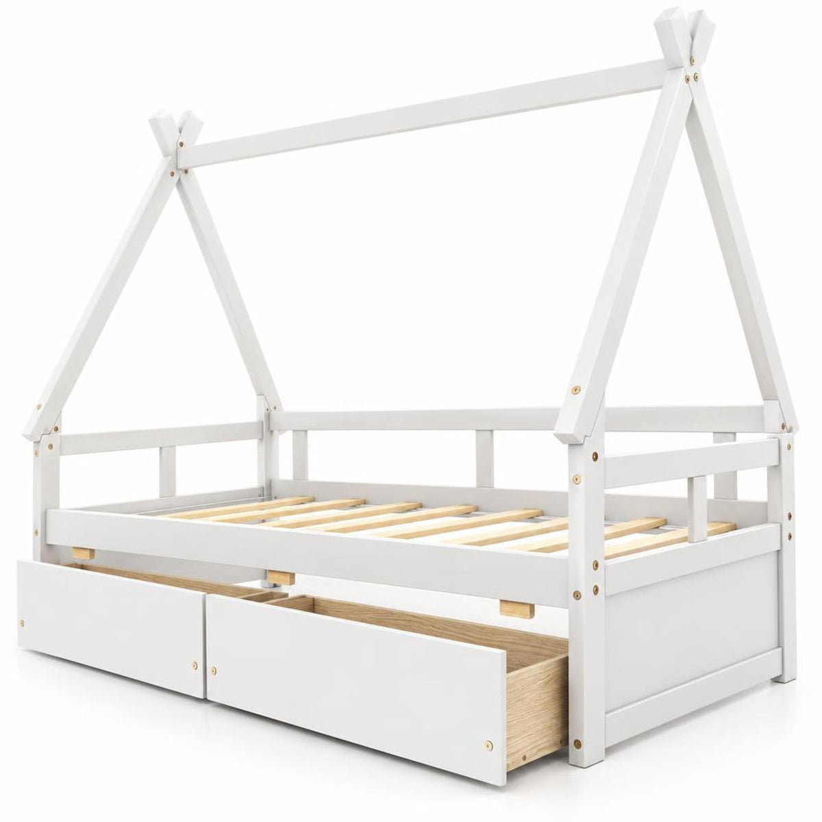 Airfind Twin Size House Bed with Roof and Safety Guardrail, Solid Wood MDF Plywood, Net Weight 83 Lbs for Convenient Everyday Use, White