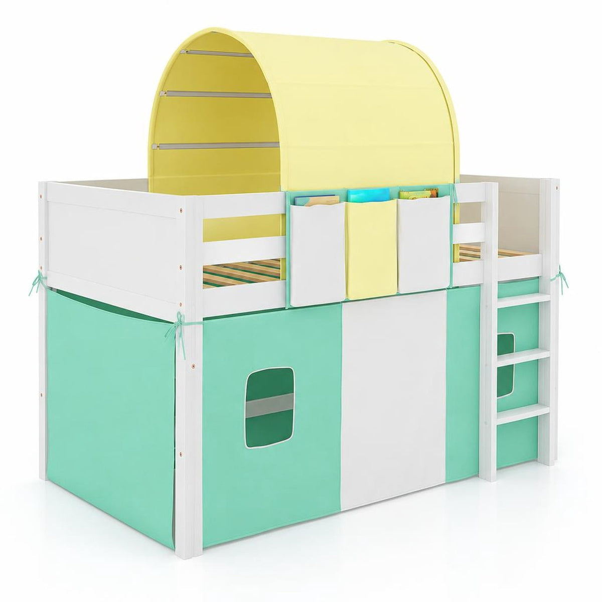 Airfind Twin Size Loft Bed Playhouse Bed Frame with Tower Tent and 3 Storage Pockets, of Bed 400 lbsMax Capacity
