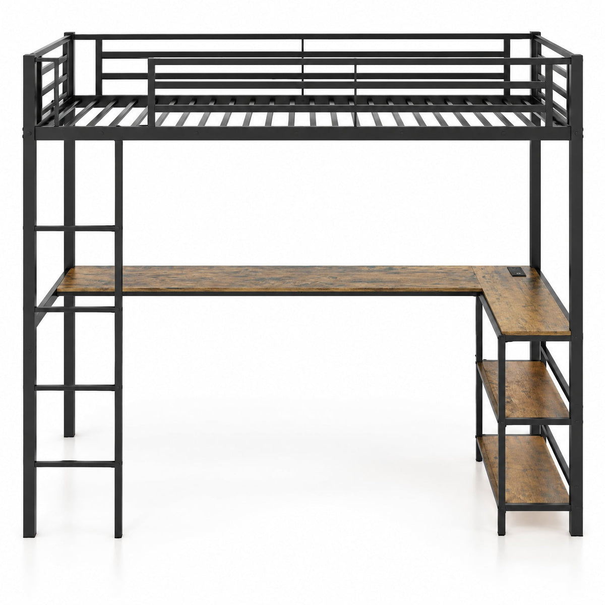Airfind Twin Size Loft Bed Raised Platform Bed with Desk and 2 Storage Shelves, 440 lbs Capacity, MDF Metal Frame, 78 x 41.5 x 71 Footprint