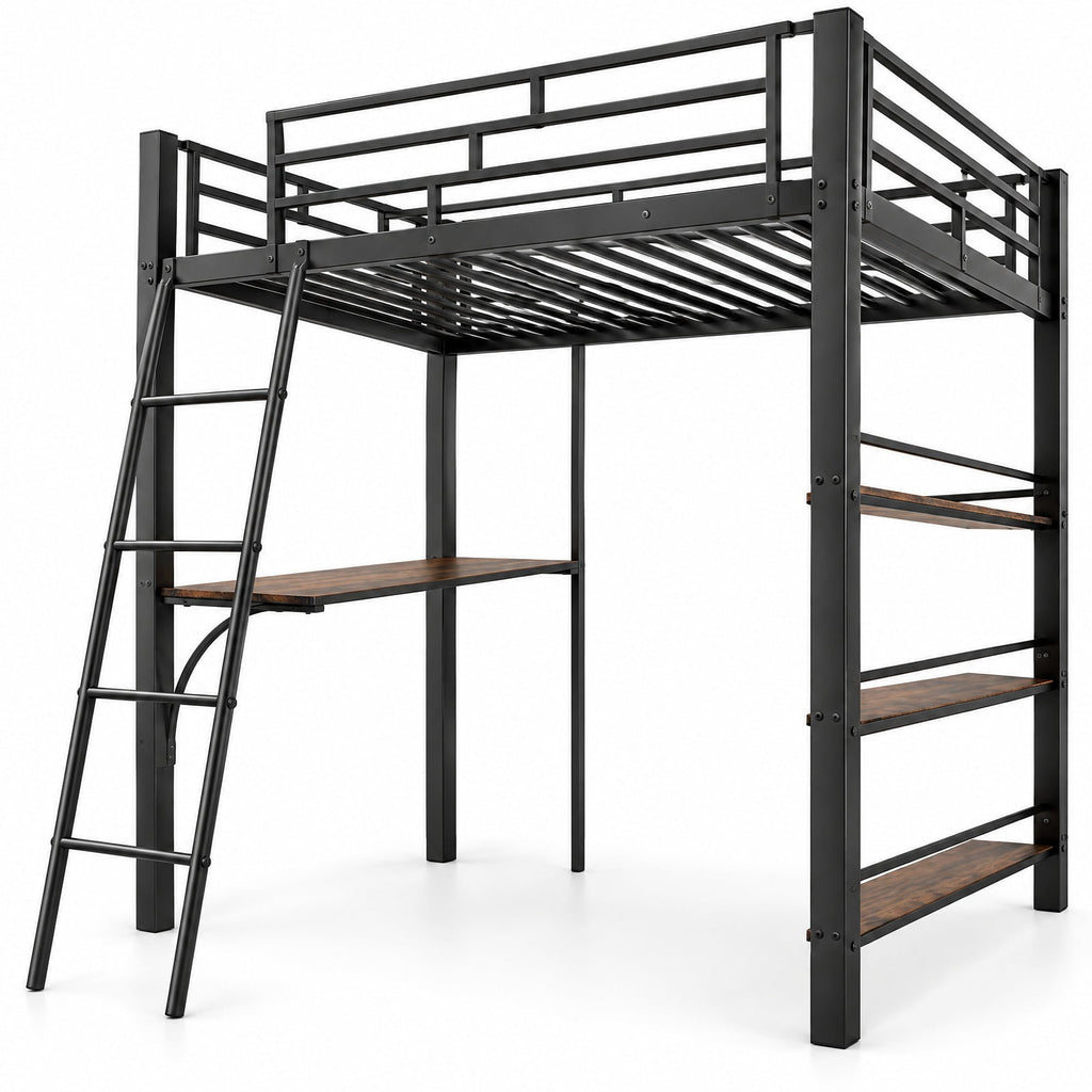 Airfind Twin Size Loft Bed with Desk and Shelves for Kids and Home, 440 lbs Capacity, Metal MDF Frame, 78 x 55.5 x 66.5 Footprint, Black