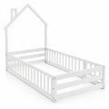 Airfind Twin Size Montessori Floor Bed with Lockable Door and Full-Length Guardrail, Solid Wood Plywood Frame, 78.5 x 45 x 66.5 Footprint, White