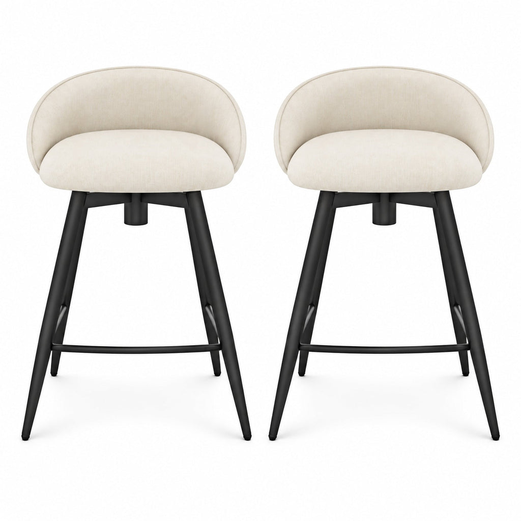 Airfind Upholstered Bar Stools Set of 2 with Footrest and Backrest, 330 lbs Capacity, Metal Linen Fabric Sponge Frame, Beige
