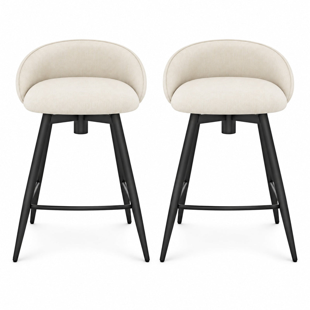 Airfind Upholstered Bar Stools Set of 2 with Footrest and Backrest, 330 lbs Capacity, Metal Linen Fabric Sponge Frame, Beige