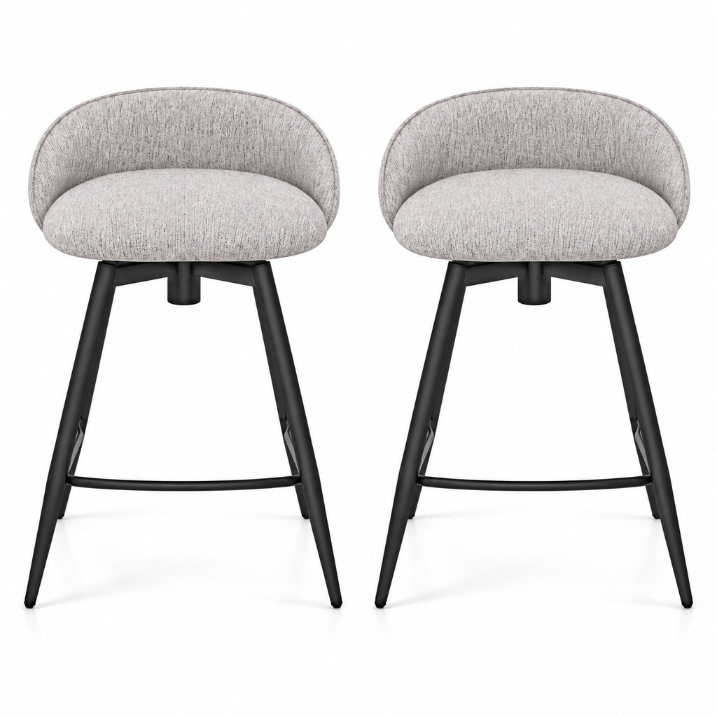 Airfind Upholstered Bar Stools Set of 2 with Footrest and Backrest, 330 lbs Capacity, Metal Linen Fabric Sponge Frame, Gray