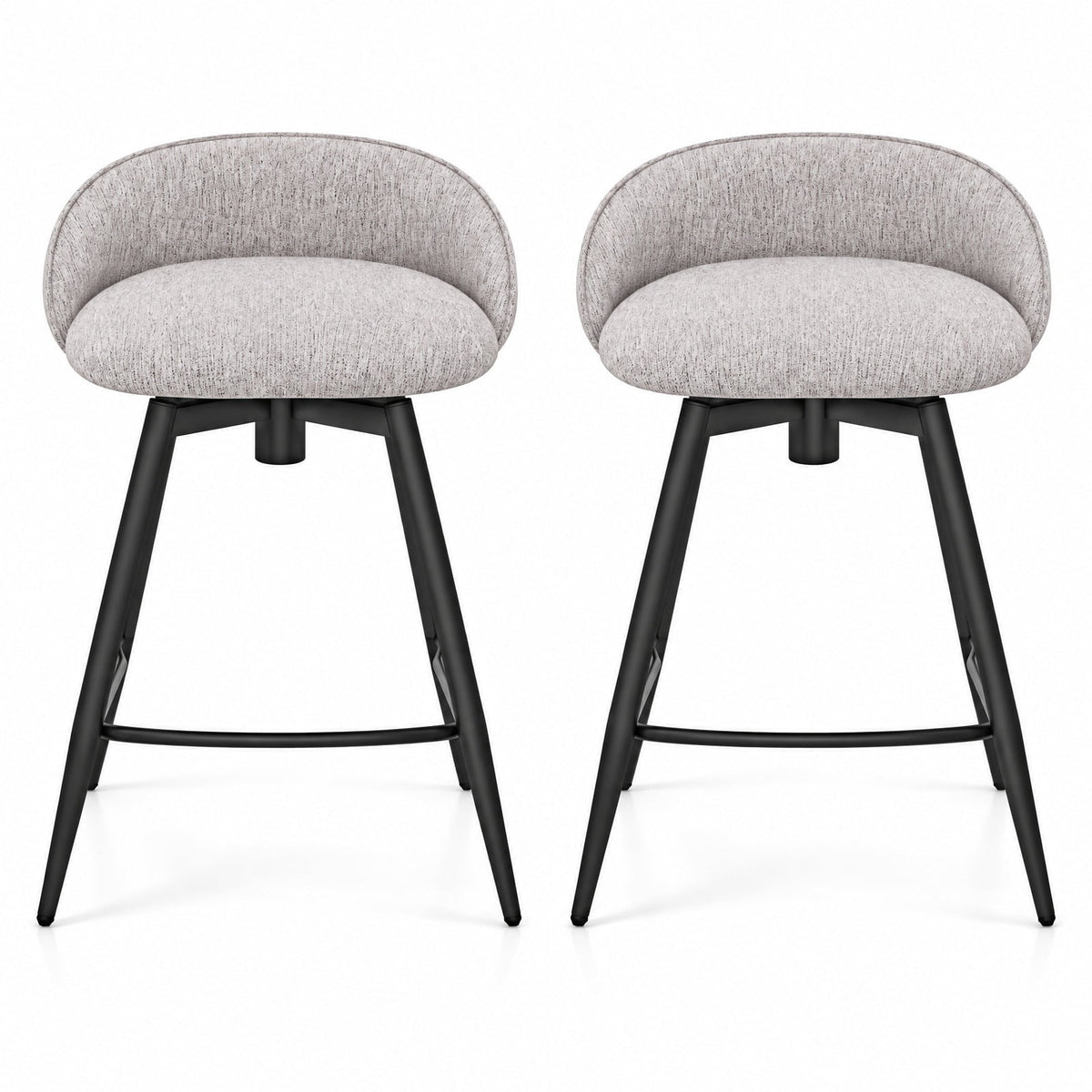Airfind Upholstered Bar Stools Set of 2 with Footrest and Backrest, 330 lbs Capacity, Metal Linen Fabric Sponge Frame, Gray