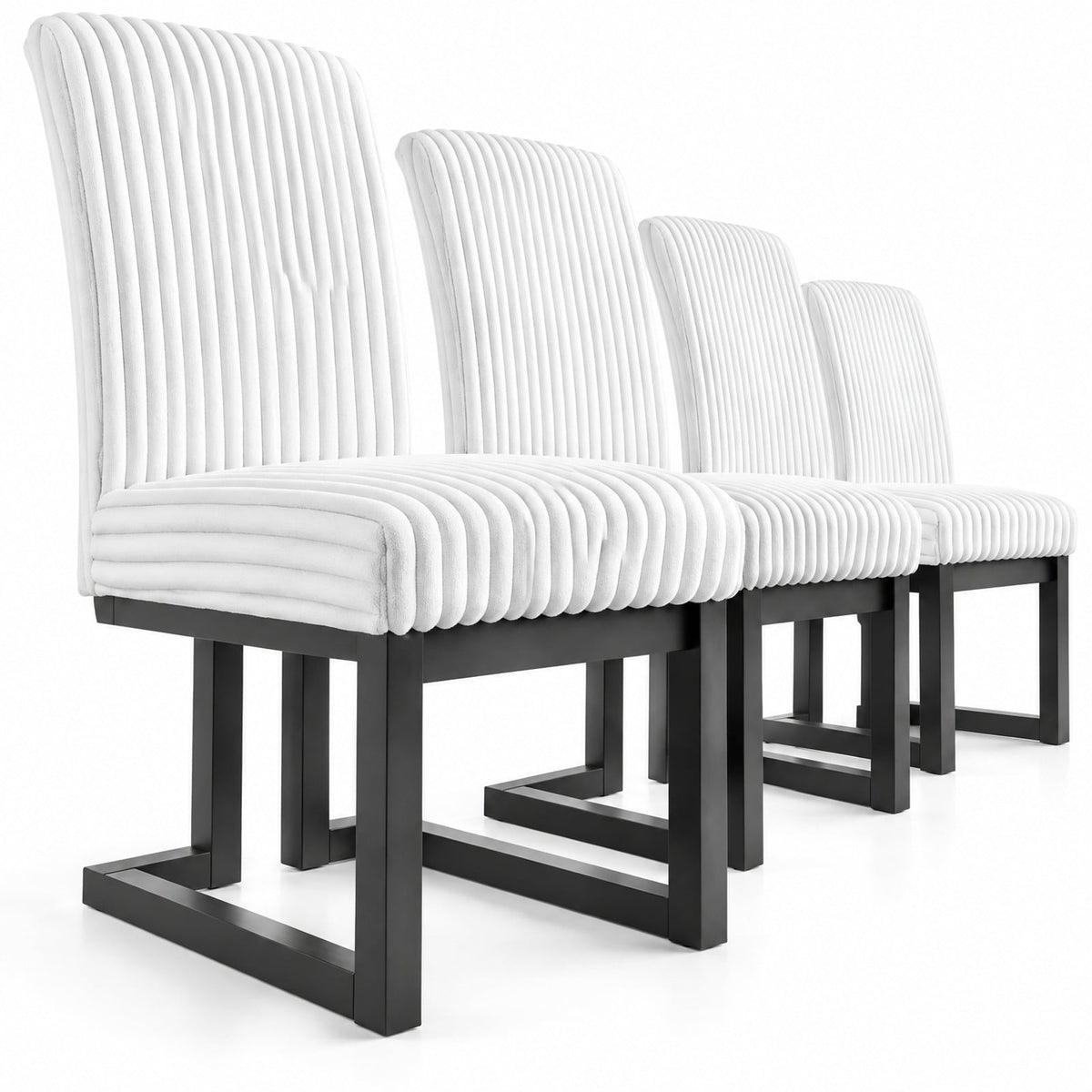 Airfind Upholstered Dining Chairs Set of 4 with Rubber Wood Legs and Padded Seat for Dining Room, 330 lbs Capacity, Rubber Wood Fabric Frame, White