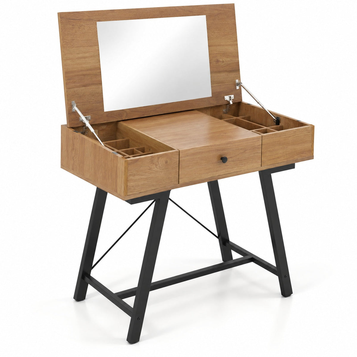 Airfind Vanity Desk with Flip Top Mirror Makeup Dressing Table, 88 lbs Capacity, Metal Engineered Wood Glass Frame, 38 x 18.5 x 31.5 Footprint