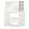 Airfind Vanity Desk with Mirror and Lights Makeup Dressing Table Vanity Table and Stool Set, 155 lbs Capacity, Engineered Wood Frame, White