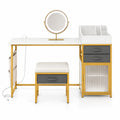 Airfind Vanity Desk with Rotatable Lighted Mirror 55 Inch Makeup Vanity Table, White, Smooth rounded corners for safe use