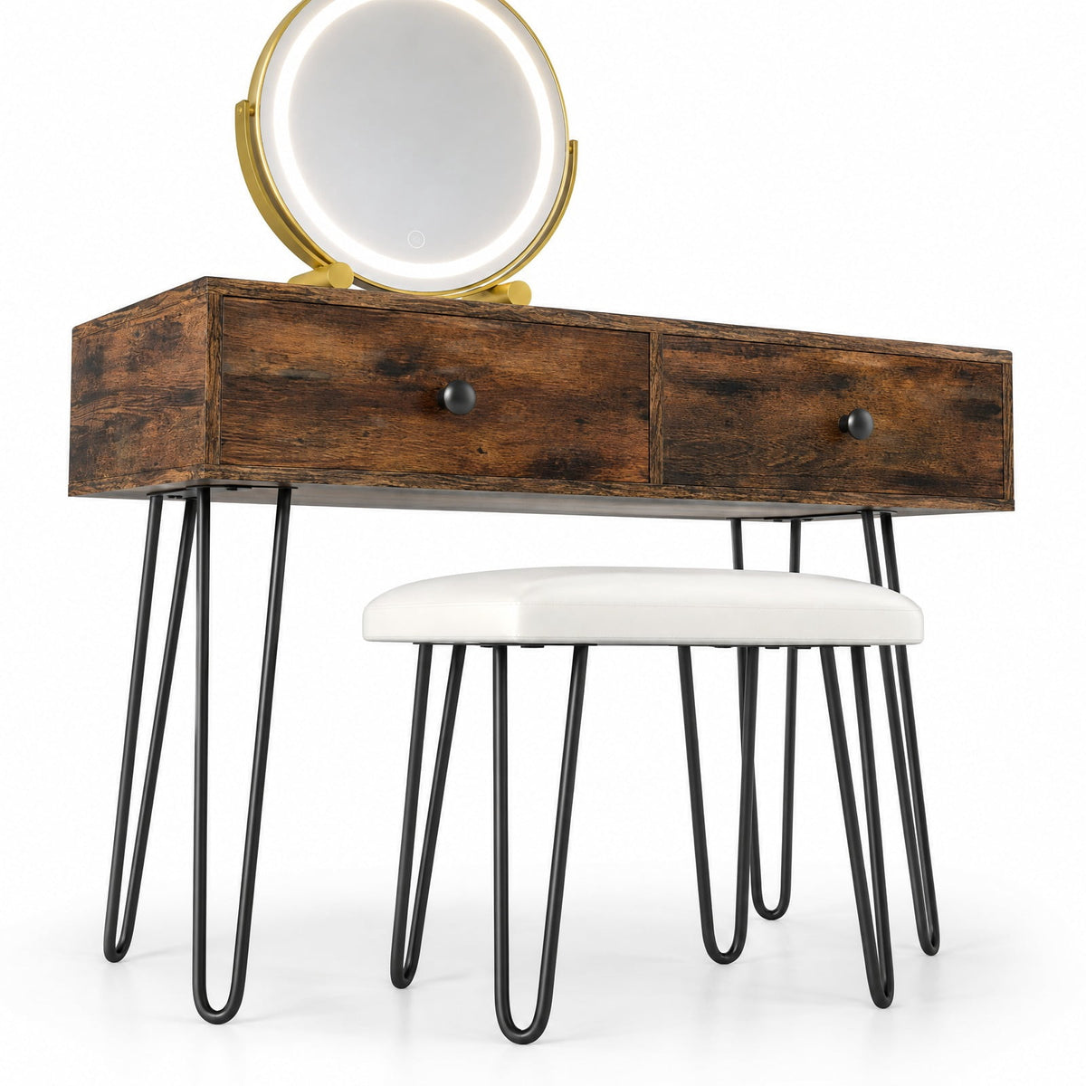 Airfind Vanity Desk with with Lighted Adjustable Mirror for Bedroom, 66 lbs Capacity, MDF Frame, 31.5 Inch x 16 Inch x 30 Inch Footprint, Brown