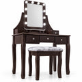 Airfind Vanity Dressing Table featuring 10 Dimmable Bulbs and Cushioned Stool, 220 lbs Capacity, MDF Pine Frame, 31.5 Inch x 16 Inch x 53 Inch Footprint, Brown