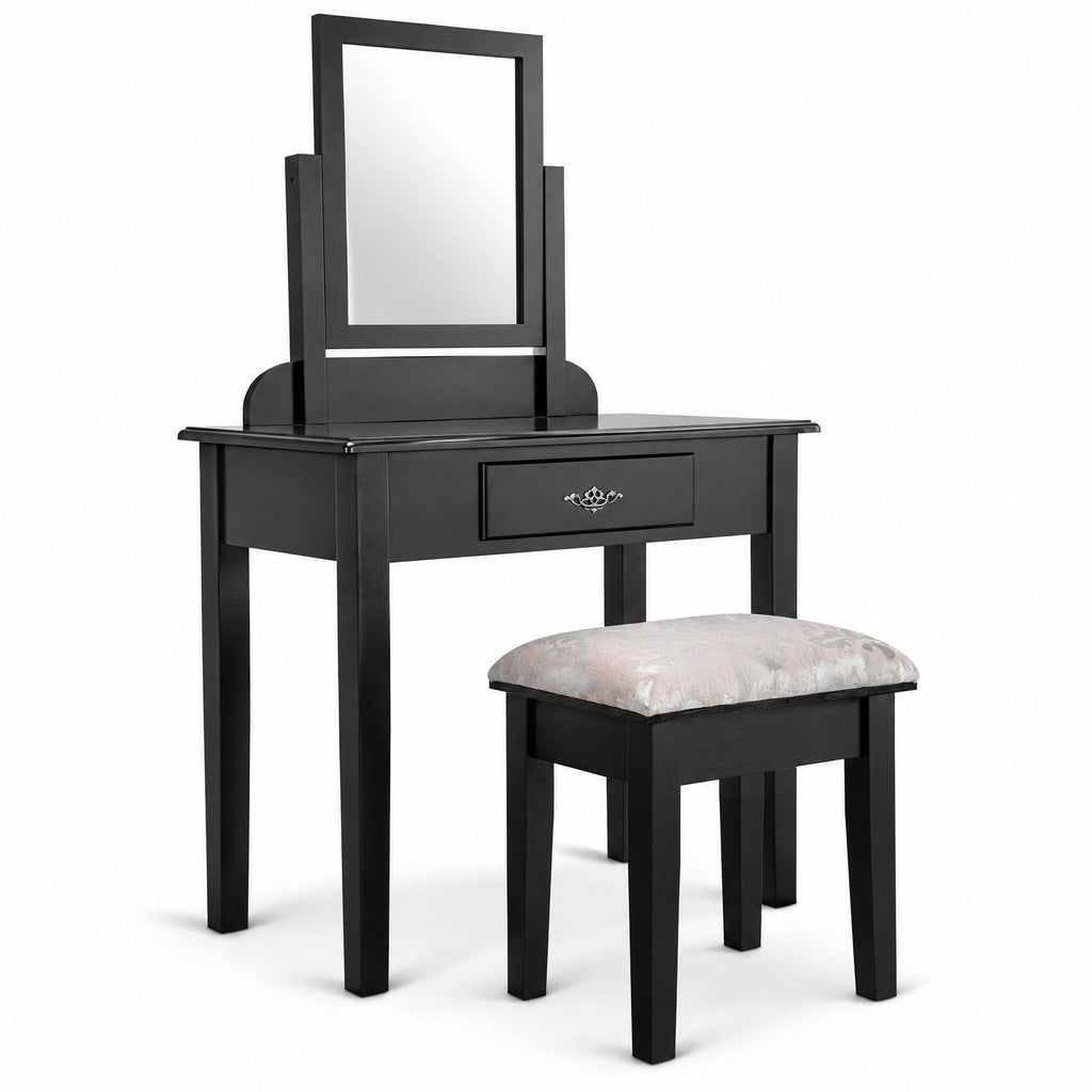 Airfind Vanity Dressing Table Stool Set with Large Makeup Mirror, 286 lbs Capacity, Wood Frame, 29.5 Inch x 16.0 Inch x 53.5 Inch (L x W x H) The Footprint