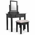 Airfind Vanity Dressing Table Stool Set with Large Makeup Mirror, 286 lbs Capacity, Wood Frame, 29.5 Inch x 16.0 Inch x 53.5 Inch (L x W x H) The Footprint