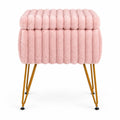 Airfind Vanity Stool with Storage and Reversible Lid Faux Fur Upholstered Ottoman, 16.5 x 13 x 22Lid Footprint, Pink