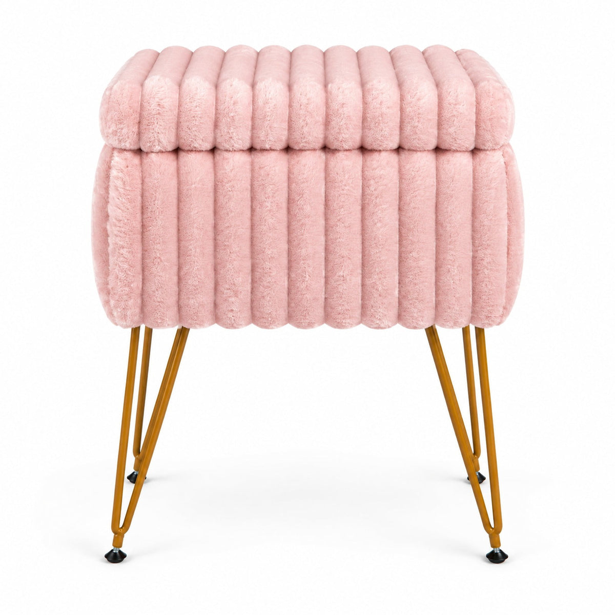 Airfind Vanity Stool with Storage and Reversible Lid Faux Fur Upholstered Ottoman, 16.5 x 13 x 22Lid Footprint, Pink