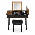 Airfind Vanity Table Set with Flip Top Mirror Lights USB Writing Desk and Stool, 99 Lbs Capacity, MDF Pine Wood Glass Sponge PU Leather, Brown
