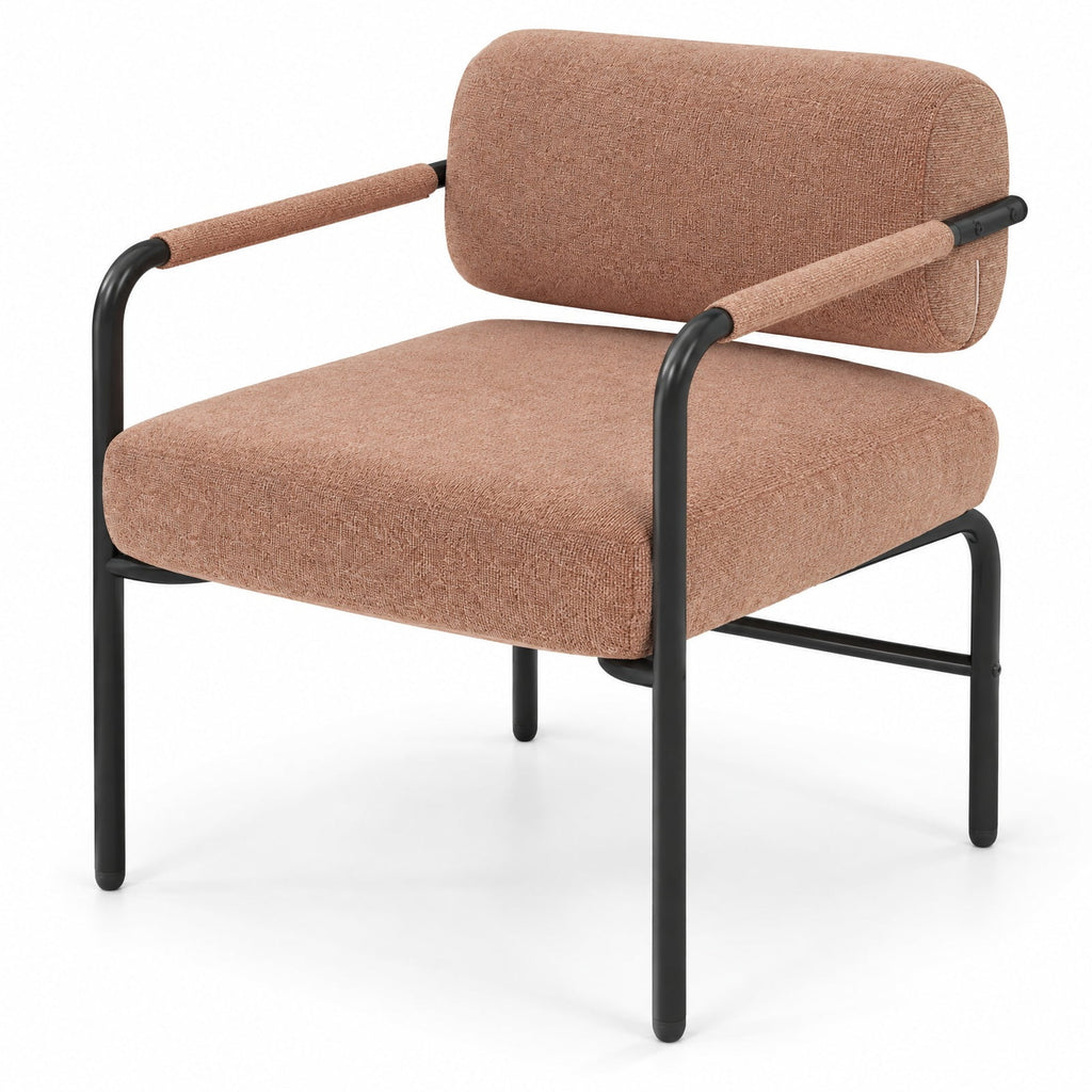 Airfind Velvet Upholstered Accent Chair with Cylindrical Backrest and Metal Armrests, 330 lbs Capacity, Velvet Metal Sponge Frame, Brown