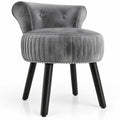 Airfind Velvet Vanity Chair with Back Upholstered Vanity Stool with Tufted Low Back and Solid Wood Legs, 234 lbs Capacity, Rubber Wood Frame, Gray