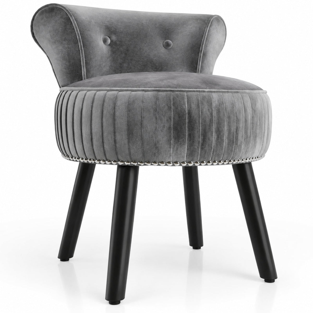 Airfind Velvet Vanity Chair with Back Upholstered Vanity Stool with Tufted Low Back and Solid Wood Legs, 234 lbs Capacity, Rubber Wood Frame, Gray