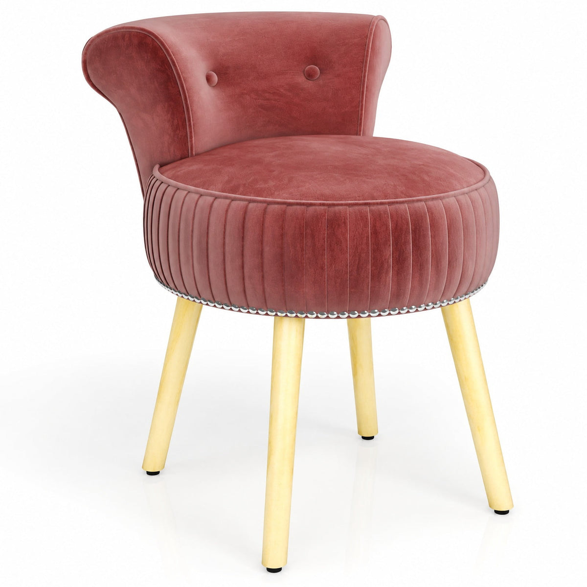 Airfind Velvet Vanity Chair with Back Upholstered Vanity Stool with Tufted Low Back and Solid Wood Legs, 234 lbs Capacity, Rubber Wood Frame, Pink