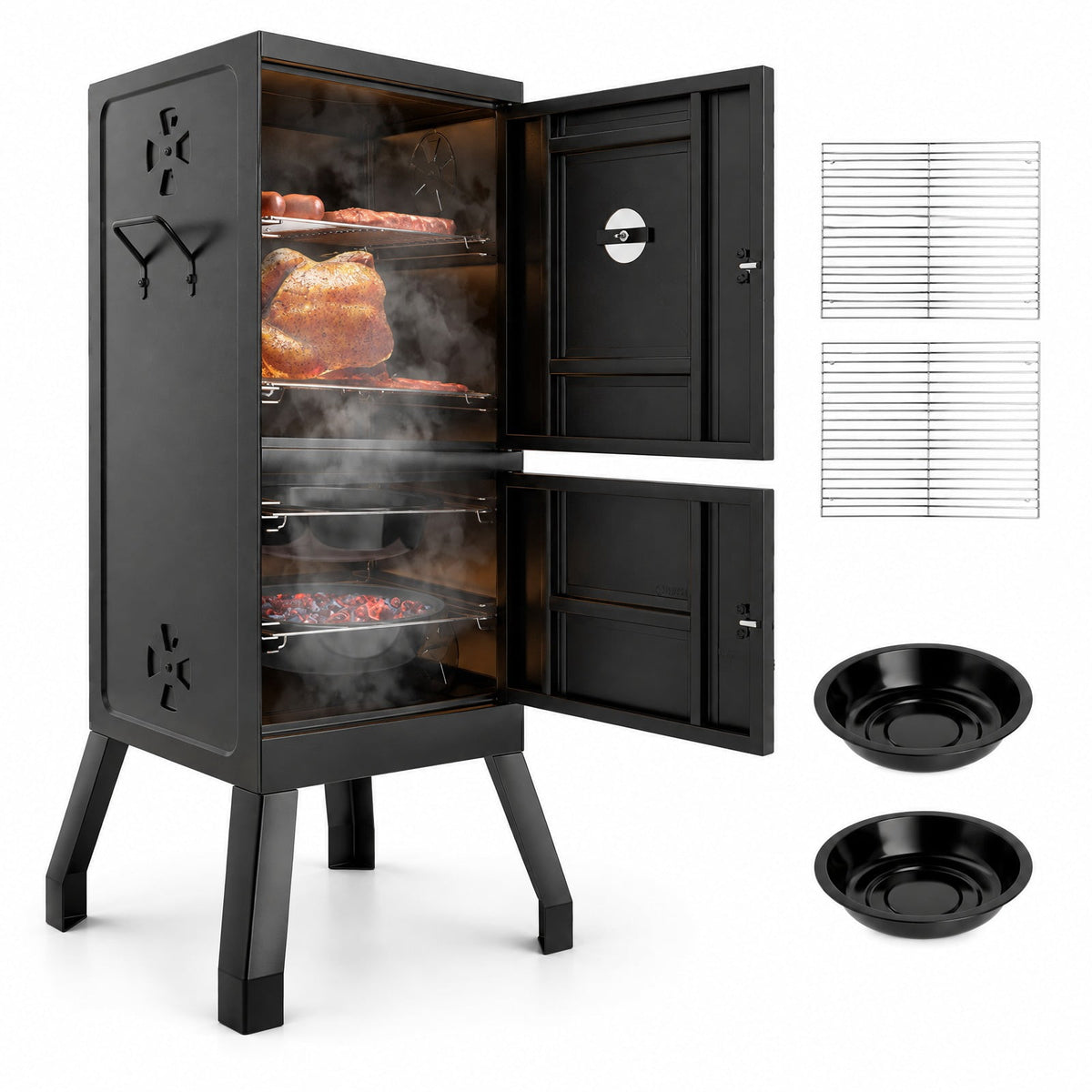 Airfind Vertical 2-Tier Outdoor Barbeque Grill with Temperature Gauge, Metal Frame, 19 x 18 x 40/48 x 45 x 102 cm Footprint, Black