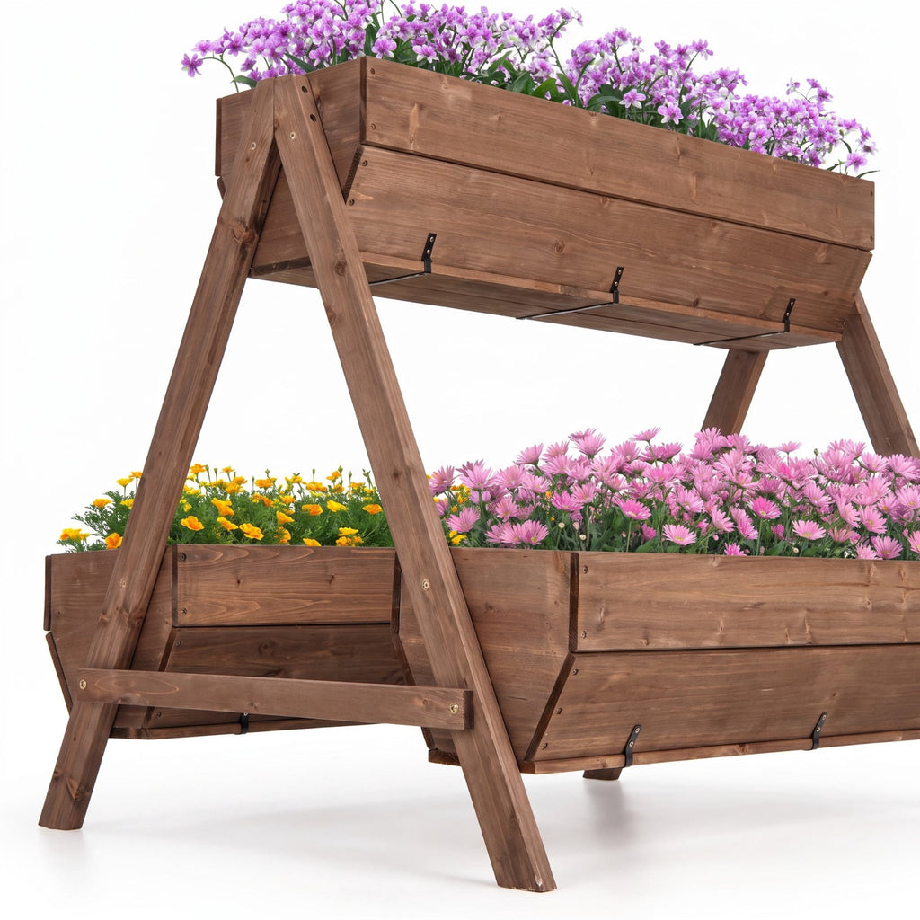 Airfind Vertical Raised Garden bed with 3 Wooden Planter Boxes, Fir Wood Frame, 26 x 29 x 29 (L x W x H) Interior Footprint, Brown