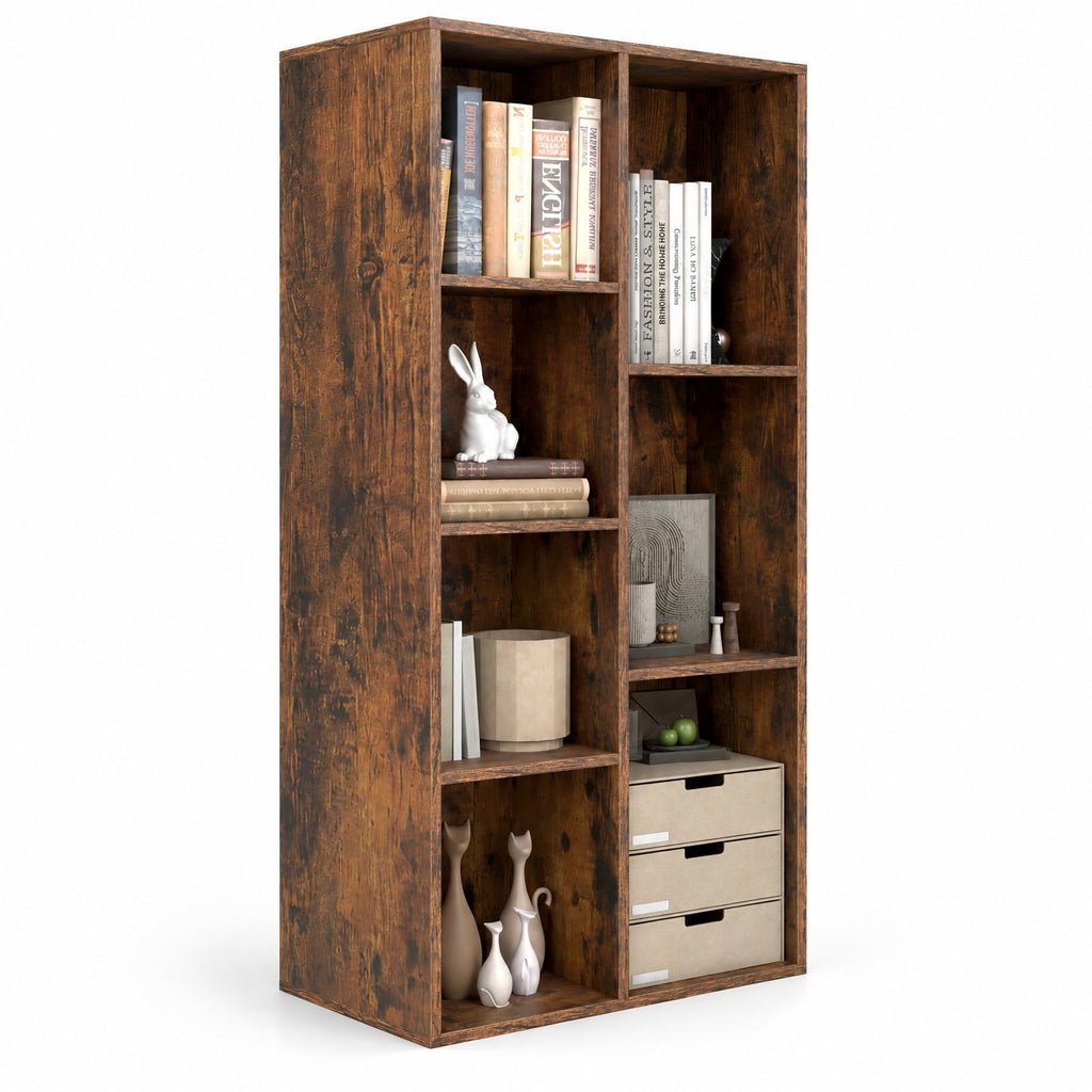 Airfind Vertical or Horizontal Freestanding Bookshelf with 7 Compartments, 176 lbs Capacity, Engineered Wood MDF Frame, 19.5 x 9 x 42 Footprint