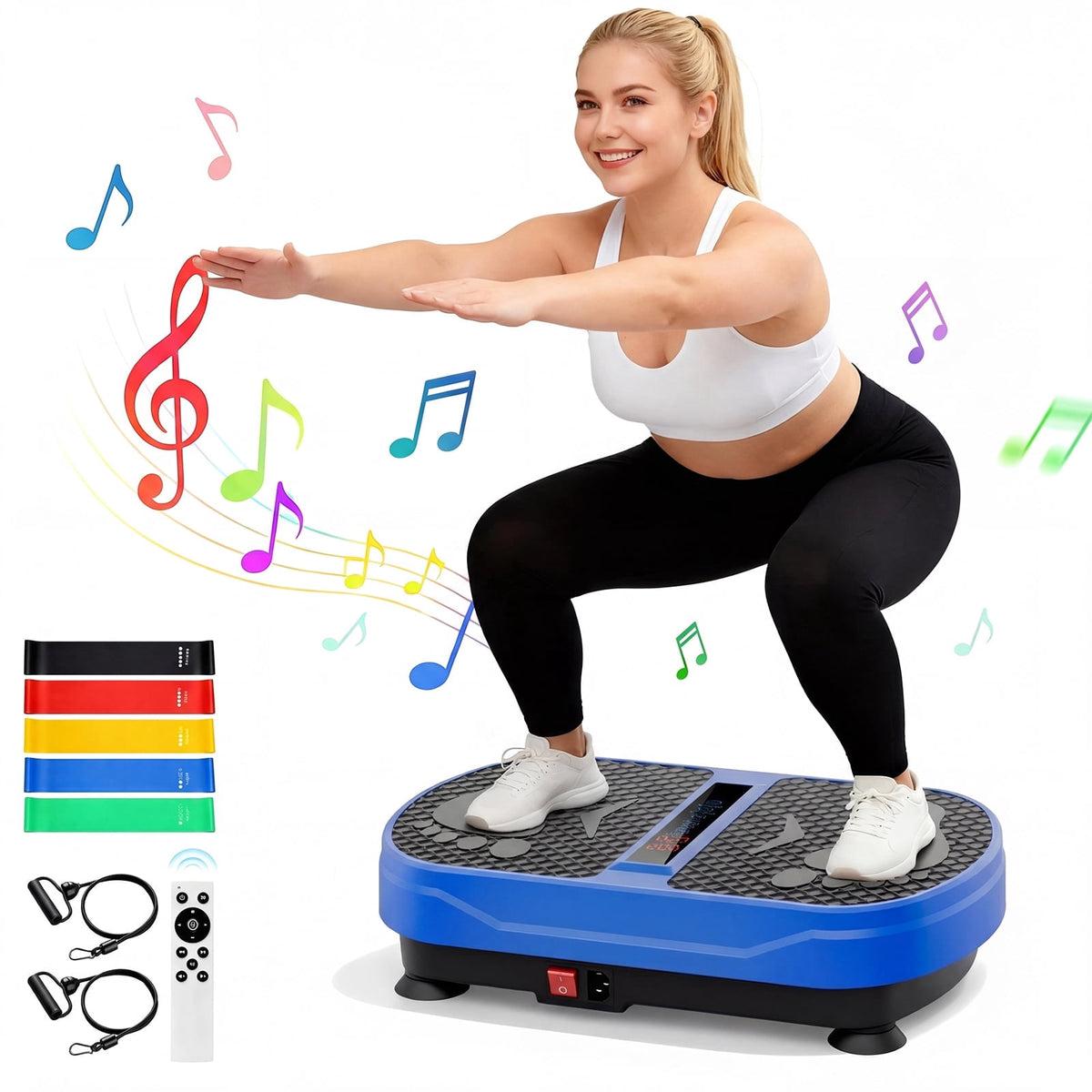 Airfind Vibration Plate Exercise Machine for Lymphatic Drainage, Full Body Workout Vibration Platform with Bluetooth Speaker,2 Loops and 5 Resistance Bands for Home Exercise Gym,450lb Capacity,Blue