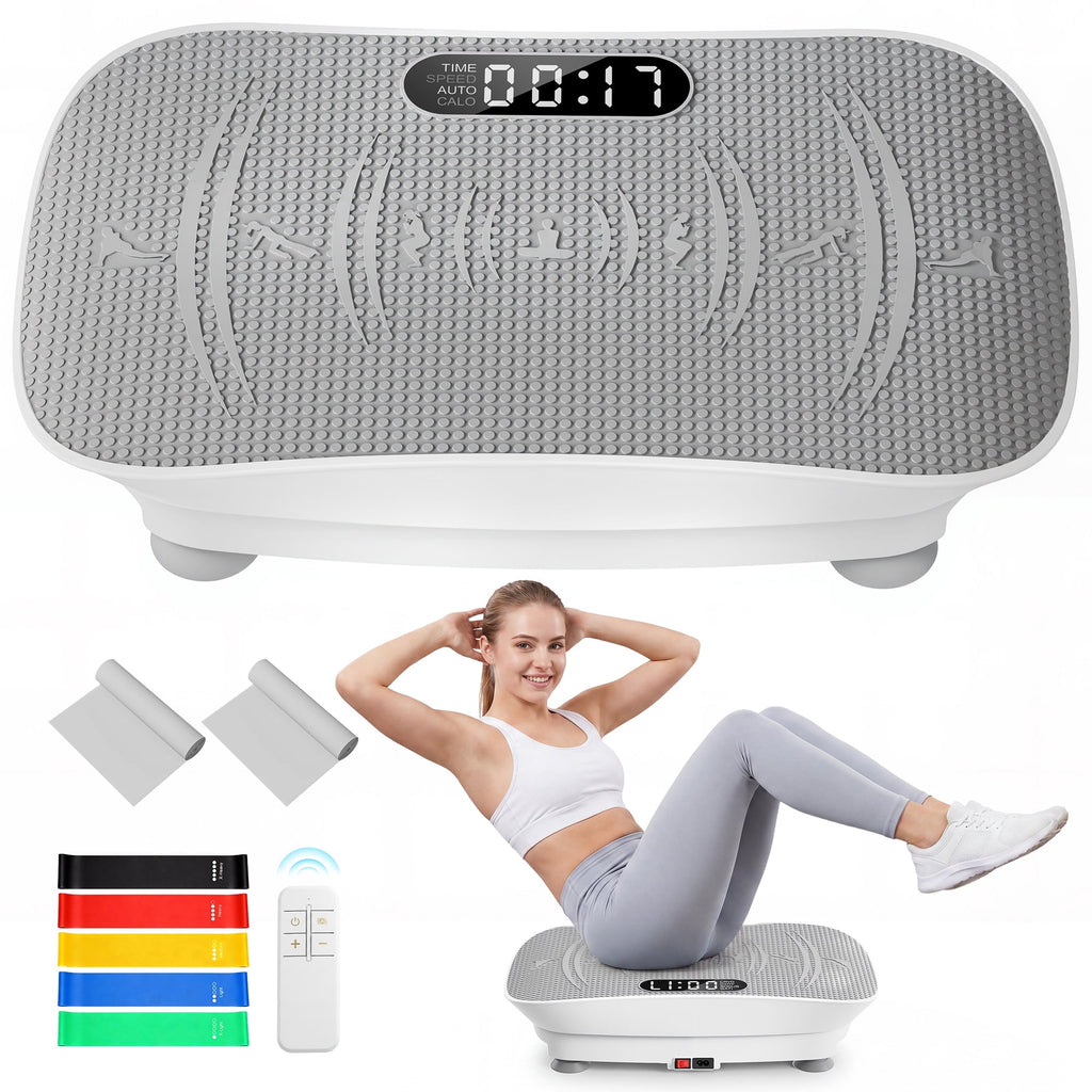 Airfind Vibration Plate Exercise Machine for Lymphatic Drainage, Whole Body Vibration Platform with Bluetooth, Remote,2 Yoga Strap,5 Resistance Bands for Home Exercise Gym,450lb Capacity,White