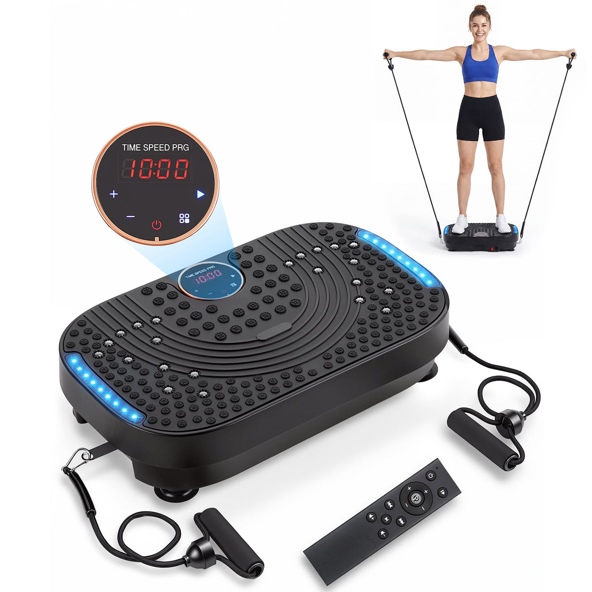 Airfind Vibration Plate Exercise Machine,Whole Body Vibration Platform with Bluetooth Speaker,LED Display and Remote Control,2 Resistance Bands,Home Fitness Trainer,Black