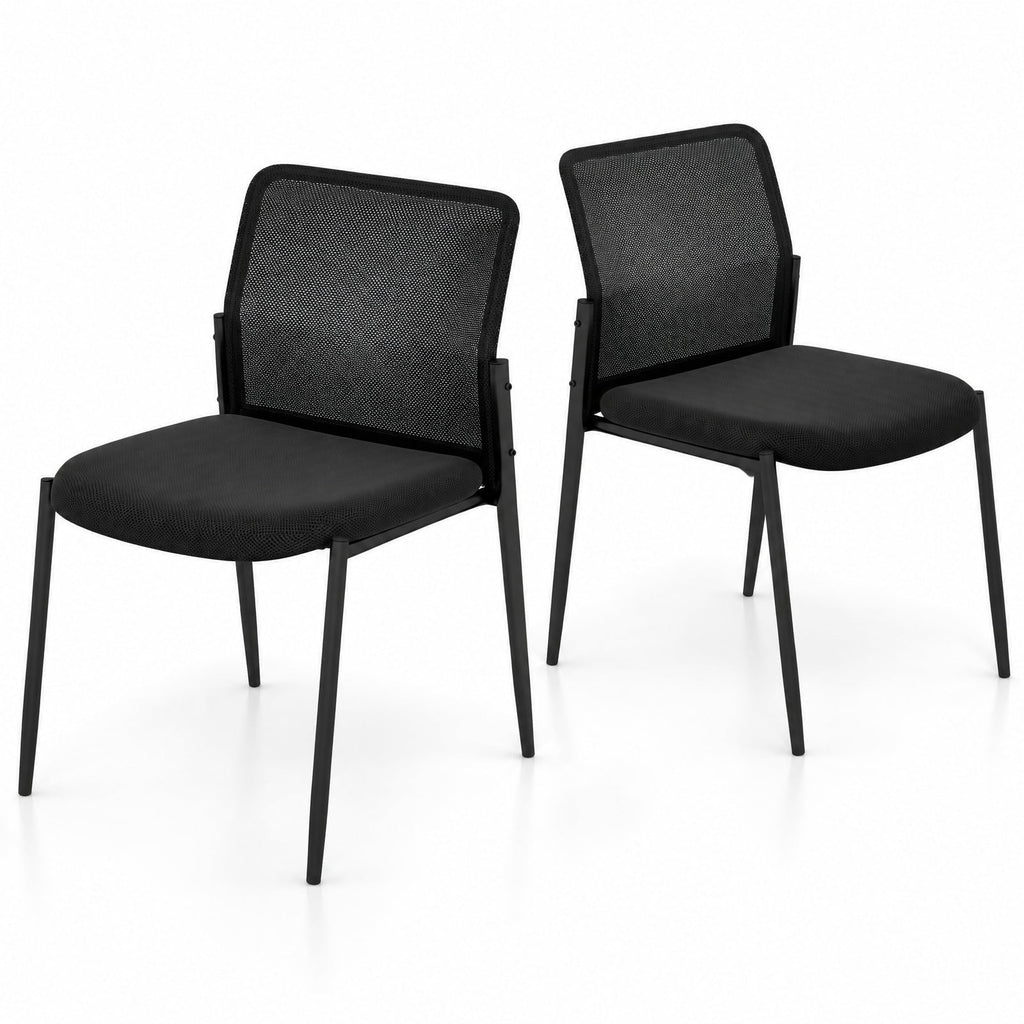 Airfind Waiting Room Chair Set of 2 with Ergonomic Mesh Backrest and Padded Seat, Mesh Fabric Sponge Metal Frame, 25 Inch x 20.5 Inch x 33 Inch Footprint, Black