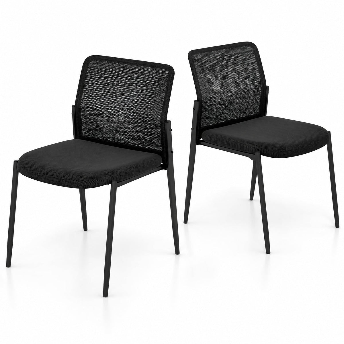 Airfind Waiting Room Chair Set of 2 with Ergonomic Mesh Backrest and Padded Seat, Mesh Fabric Sponge Metal Frame, 25 Inch x 20.5 Inch x 33 Inch Footprint, Black